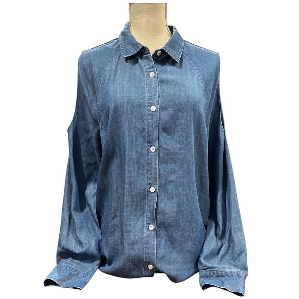 Chelsea & Theodore Cold Shoulder Chambray Long Sleeve Button Down Shirt